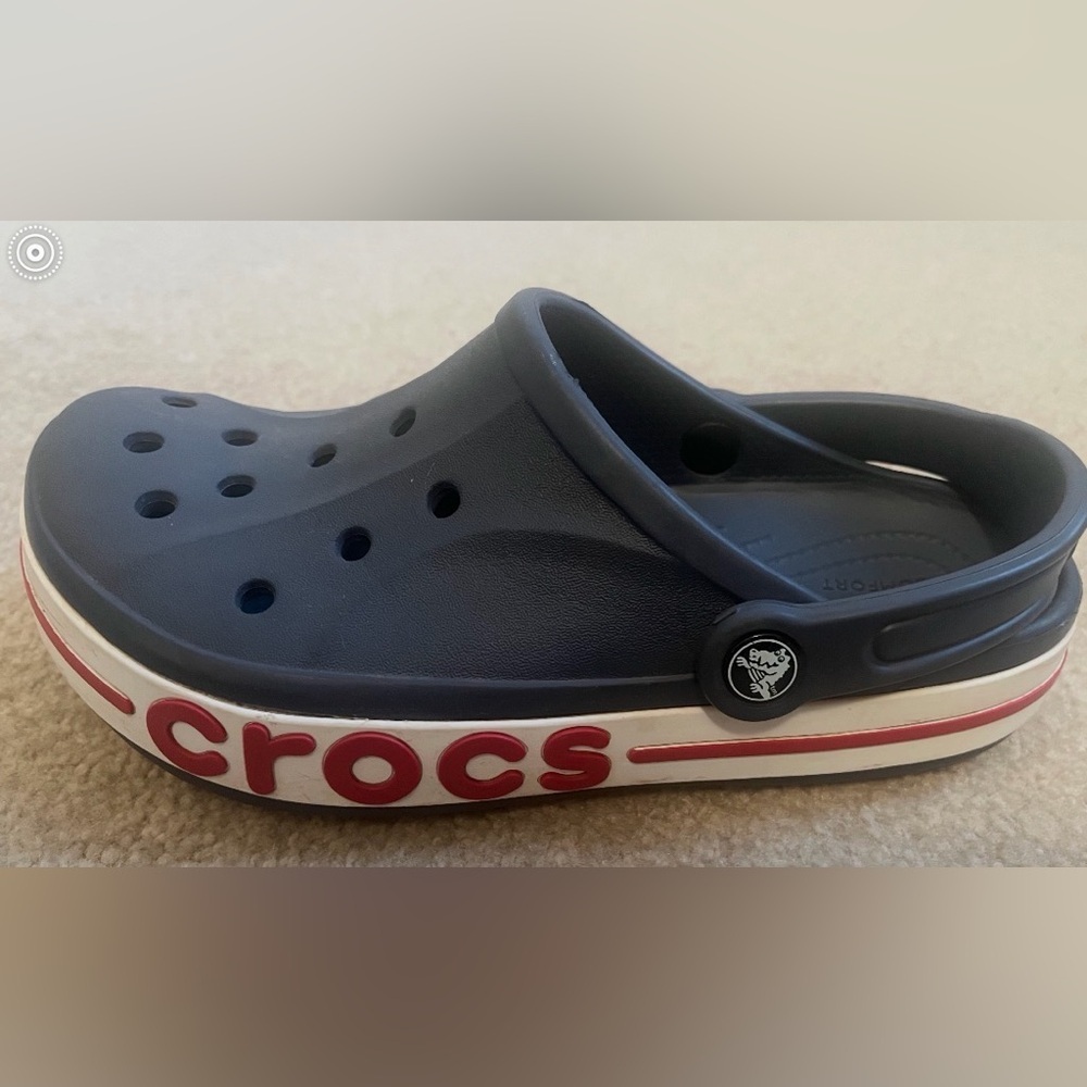 Crocs Bayaband Clogs Navy Red White Women’s 7 Men’s 5 Classic Comfort Slip On